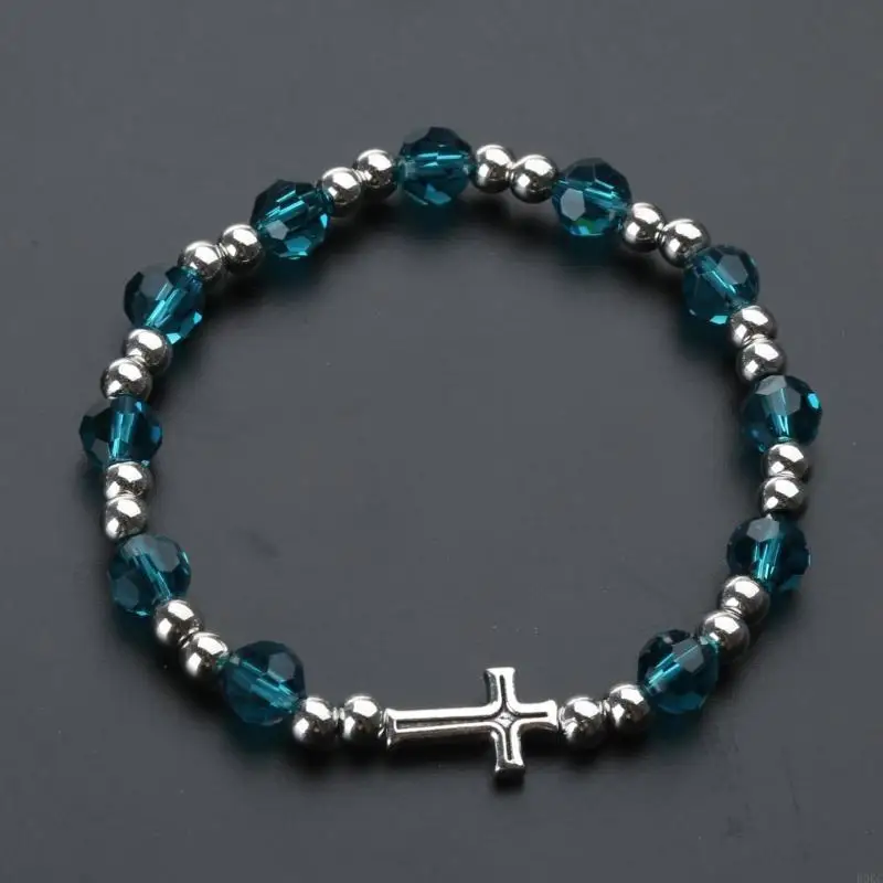 B0KC Catholic Rosary Bracelets Prayer Bracelets Stretch Crystal Beads Bangle Wristband for Women Men Jewelry Gift