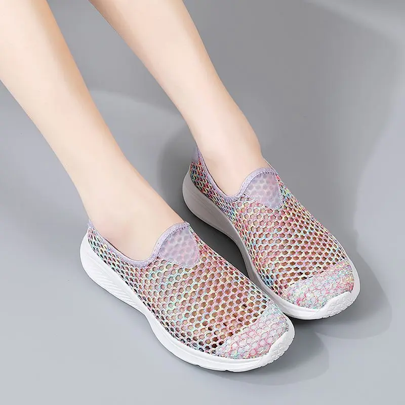 Summer Women Shoes Solid Color Loafers Mesh Sneakers Openwork Ladies Shoe Comfortable Breathable Outdoor Zapatos Para Mujeres