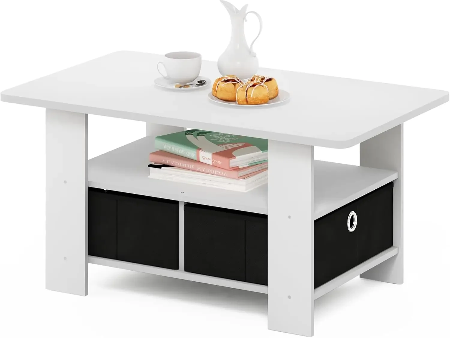 Mesa de centro, 18,9 (P) x 31,5 (L) x 15,6 (A) polegadas, Branco/Preto