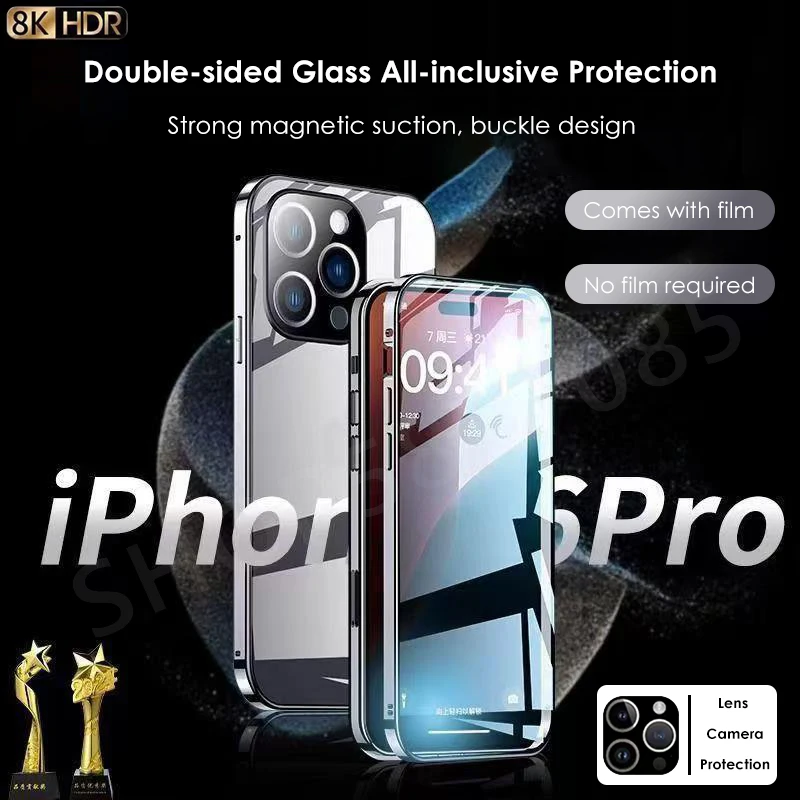 

360° All-inclusive Case For iPhone 16 15 14 13 Pro Max Double-Sided Glass Magnetic Wireless Charging Camera Len Protection Cover