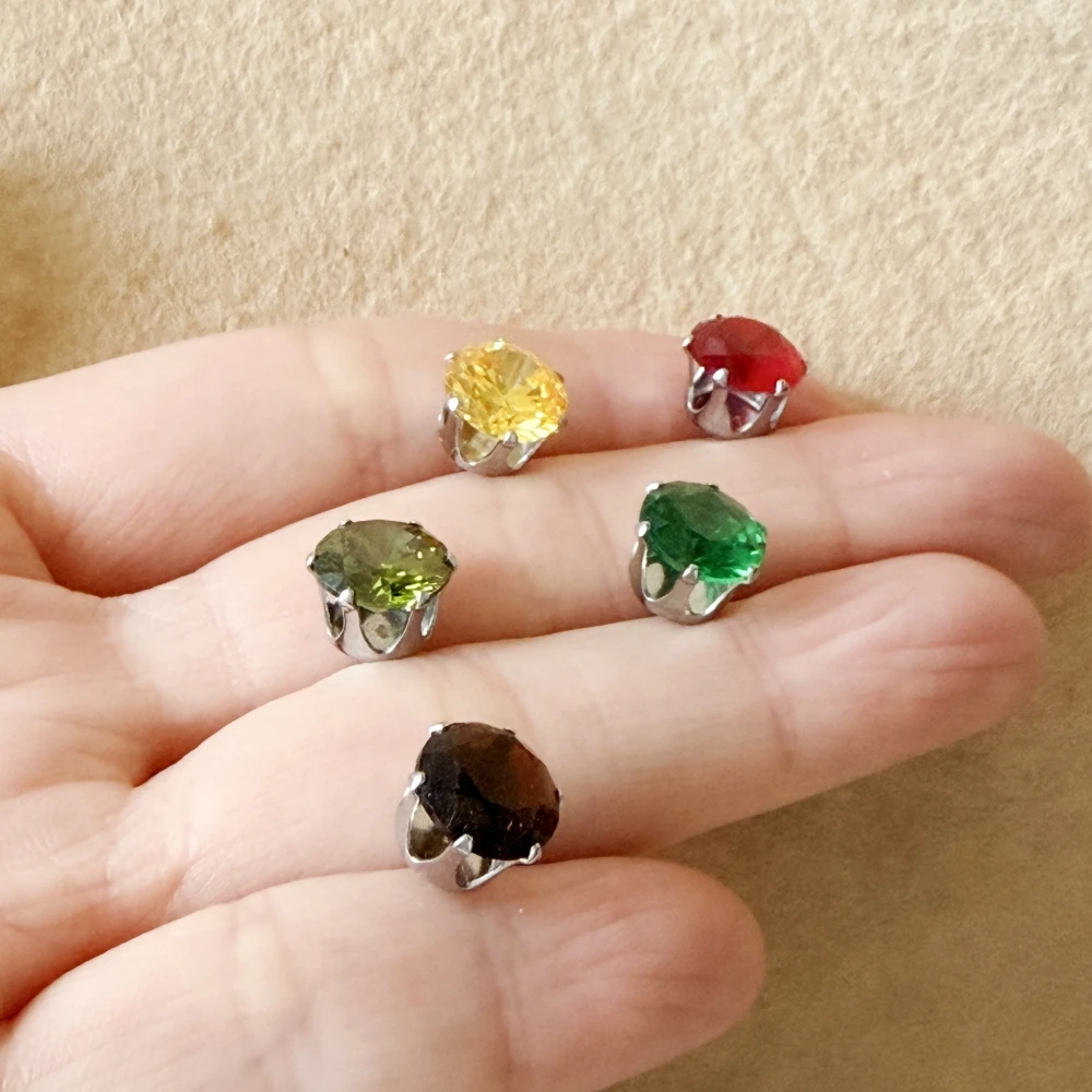2027 Classic Unisex Big Size 8mm Green Golden Red Brown AAA Zircons/Glass Stainless Steel Stud Earrings Brief Style