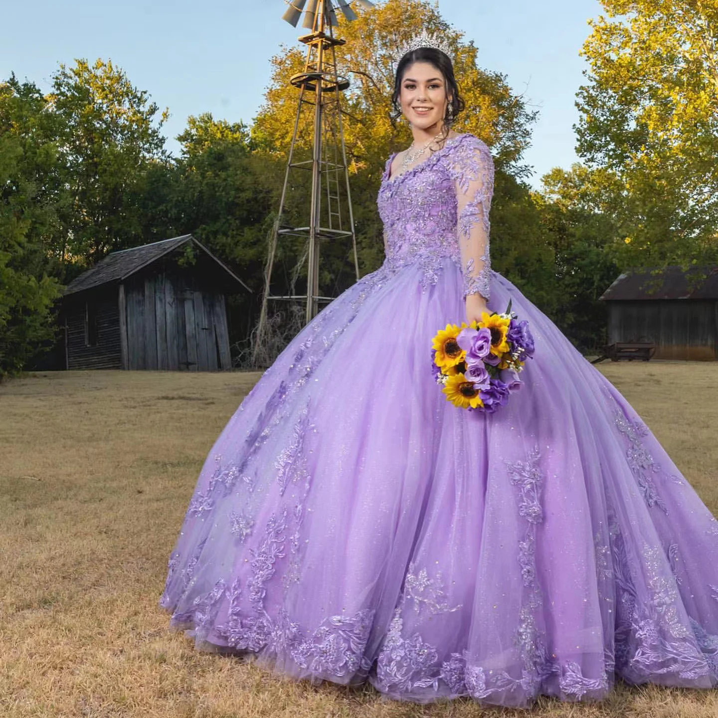 Evlast personalizado mexicano roxo vestido de baile quinceanera vestido renda applique miçangas espartilho doce 16 vestidos de xv anos sq337