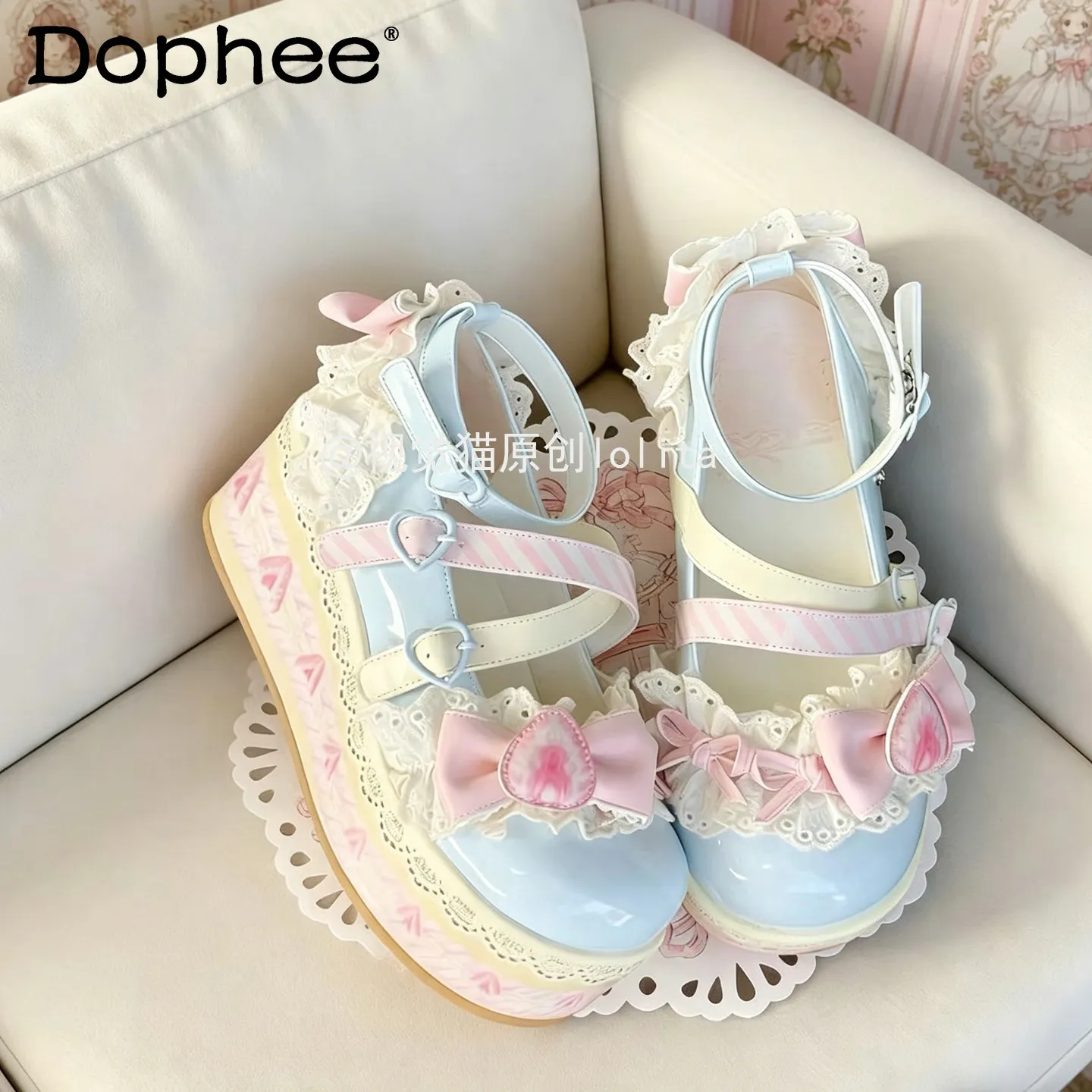 

Japanese Girl's Sweet Lolita Cos Strawberry Shoes Summer New Princess Birthday Party Lo Pumps Women's Muffin Shoes High Heel