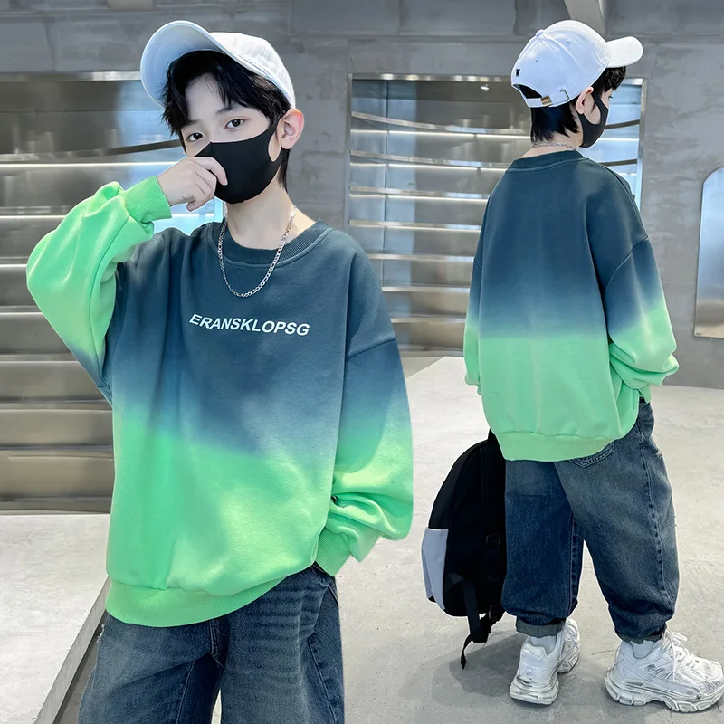 5 To 14 Years Old Children Boys Tie Dye Sweatshirt Autumn Clothing Korean Kids Long Sleeve Tee Tops Loose Contrast Pullover Coat