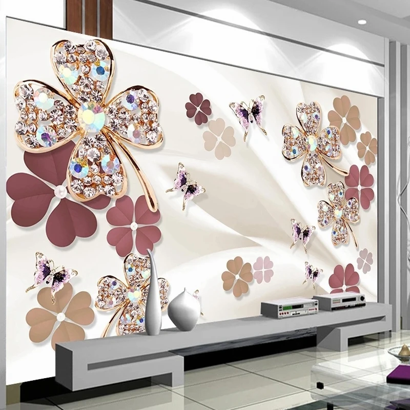 Customized Size Wallpaper 3D Stereo Flower Butterfly Photo Mural Silk TV Backdrop Wall Sticker Paper Home Decor Wall Covering