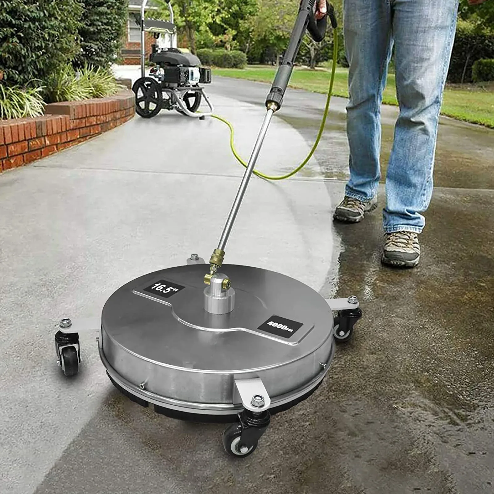

Pressure Washer Surface Cleaner 1/4in Quick Plug 4 Wheels High Efficiency Floor Power Washer with 2 Extension Wand