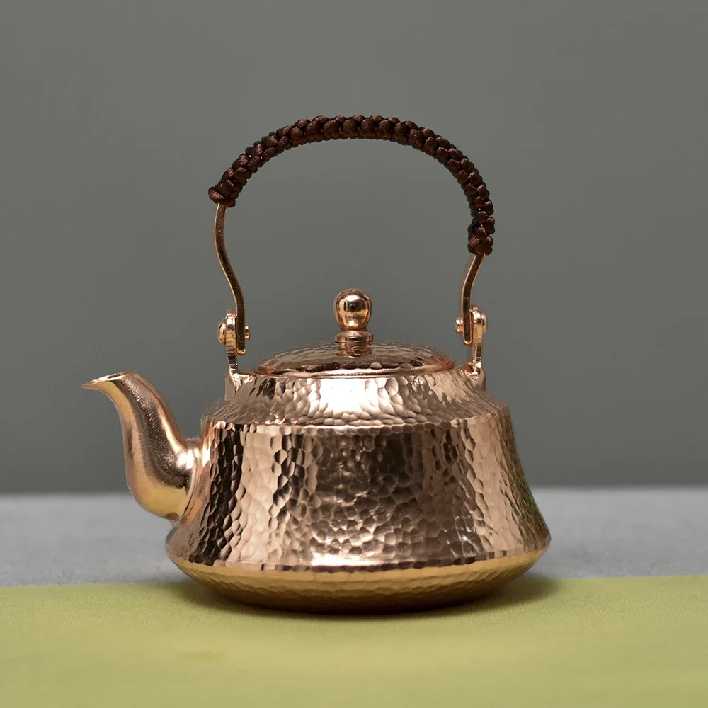 Pure copper small teapot, Traditional handmade red copper tea kettle, Healthy boiling water pot, Home Kung Fu tea set, 400ml