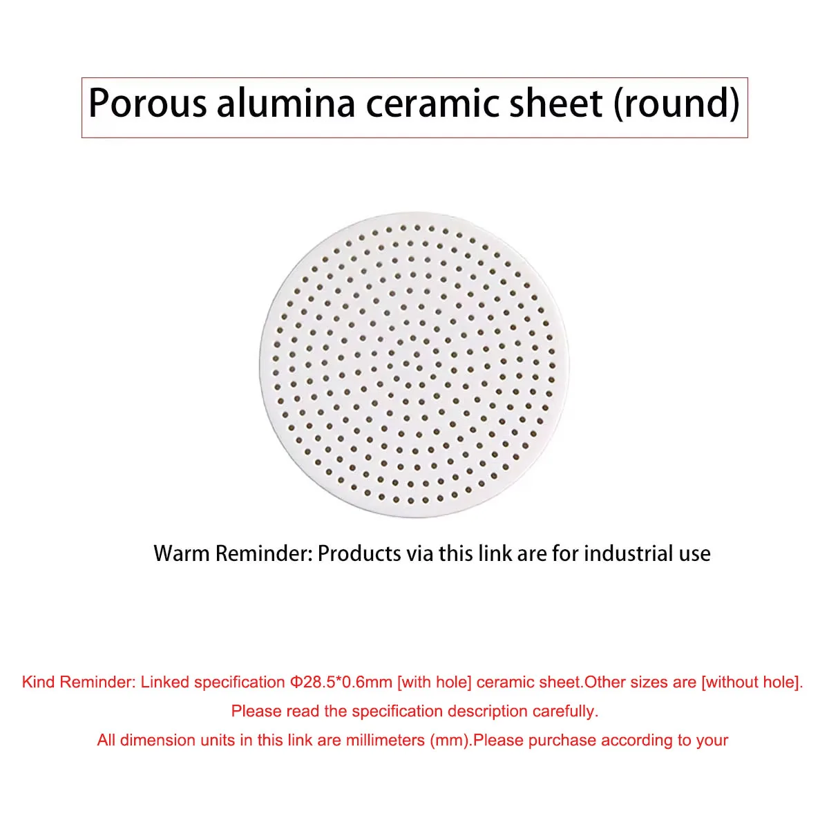 Porous Alumina Ceramic Round Heat Sink Disc, Φ28.5×0.6mm Perforated Ceramic Wafer, Custom Size Available