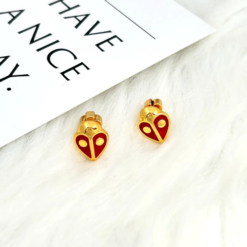 Sweet and delicate ladybug shaped earrings, enamel glaze, niche design earrings for women