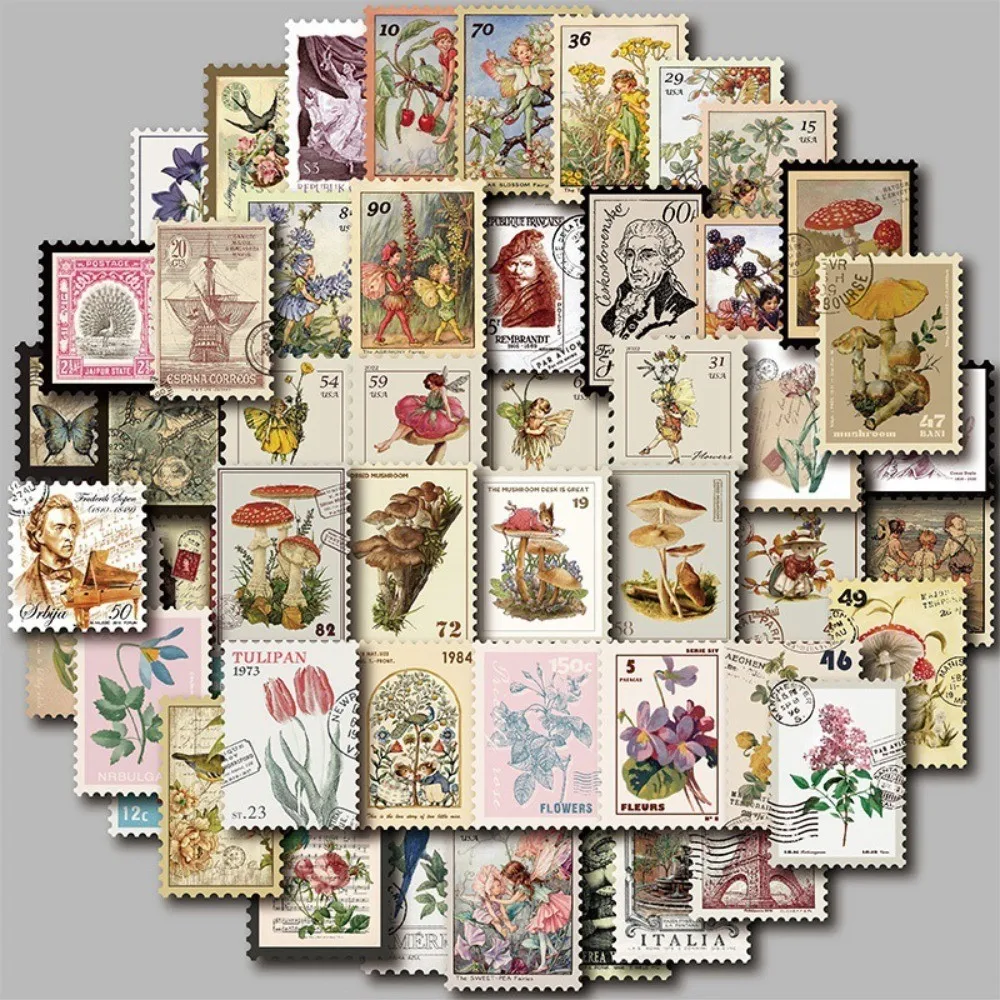 50Pcs Vintage Landscape Stamp Stickers Hand Drawn Oil Painting Style Journal Decals for Girls DIY Decor Giajar Sticker Store