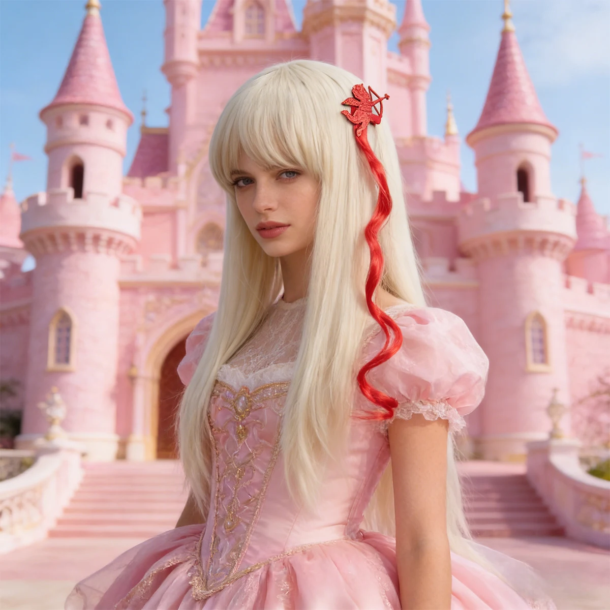 

Cupid Shooting Arrow Hair Clip with Red Hair Strands - Fairy Tale Style & Themed Party Costume Accessory