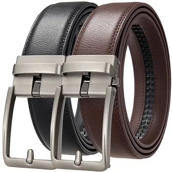 Men's Automatic Buckle Ratchet Belt – 3.5cm Cowhide Leather Click Belt, Black / Brown, 105–120cm
