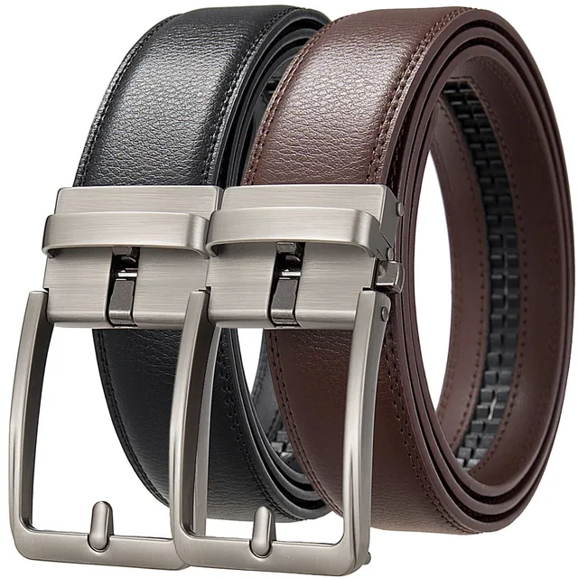 Luxury Designer Click Belts for Men PU Leather Waist strap, Fashion Automatic Buckle Design Belt, Perfect Waistband for Jeans Men's Automatic Buckle Ratchet Belt – 3.5cm Cowhide Leather Click Belt, Black / Brown, 105–120cm
