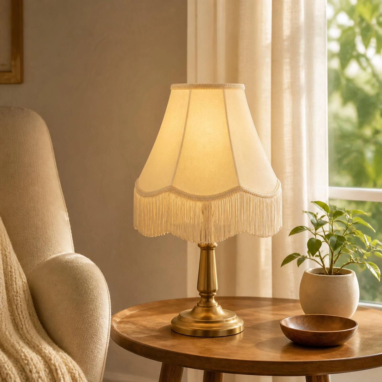 Foldable Knock-down Textile Lampshade Ambient Light Diffusion Tapered Panelled Lampshade with Fringe Tassels for Bedroom