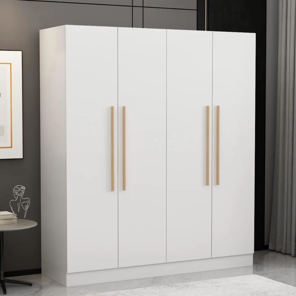 

Wardrobe Armoire Wooden Closet with 4 Doors, 7 Storage Cubes and 3 Hanging Rods for Bedroom
