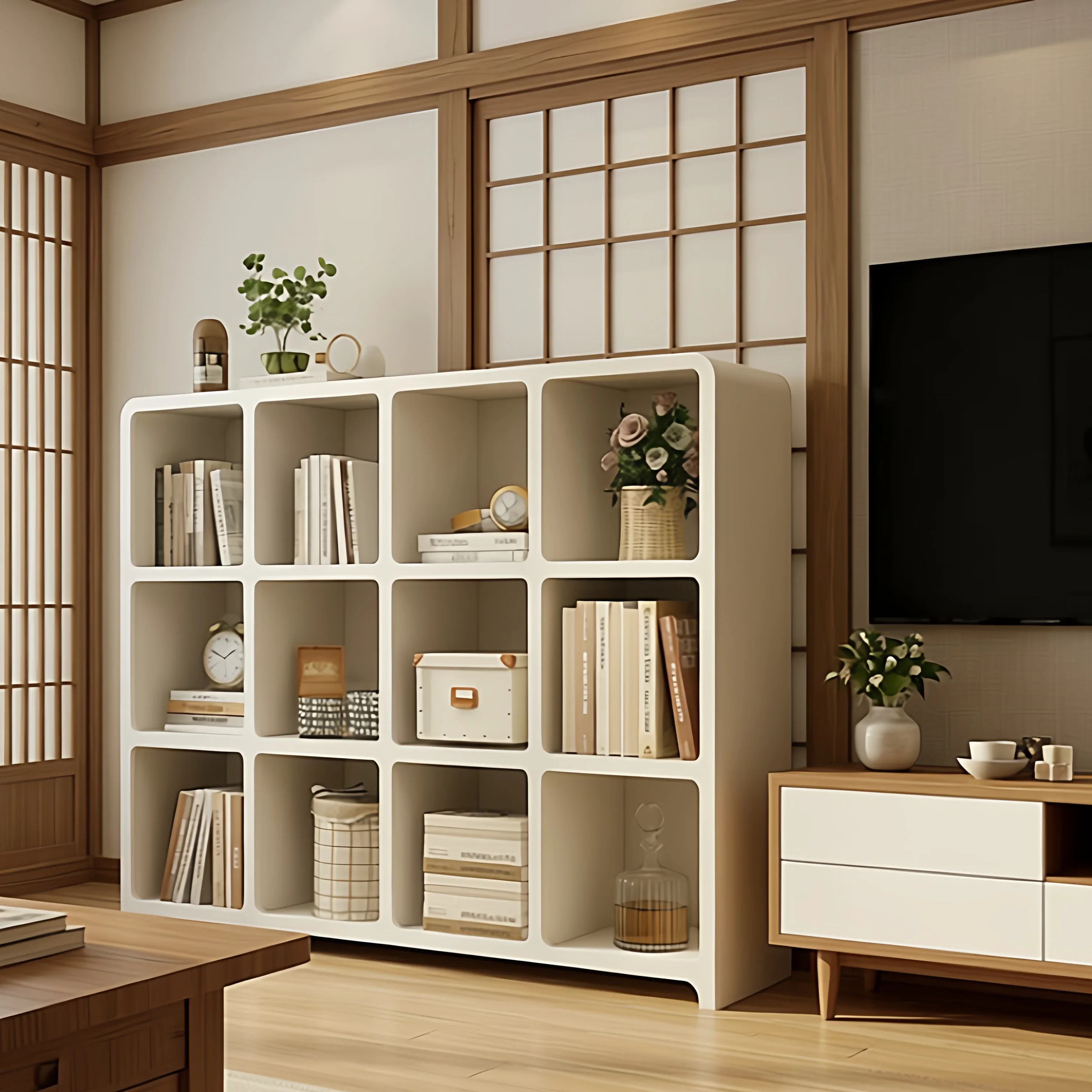 Living Room Locker White Bookcase Living Room Side  Display Cabinet Arched Lattice  Sofa Side Cabinet Cave