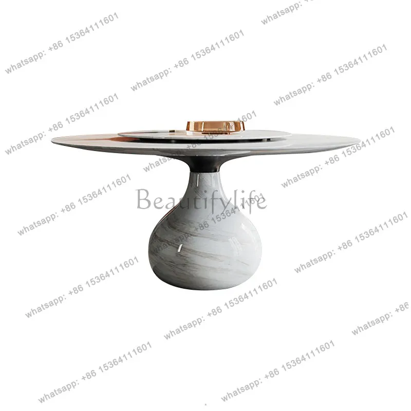 Premium natural marble dining table turntable light luxury water drop round dining table