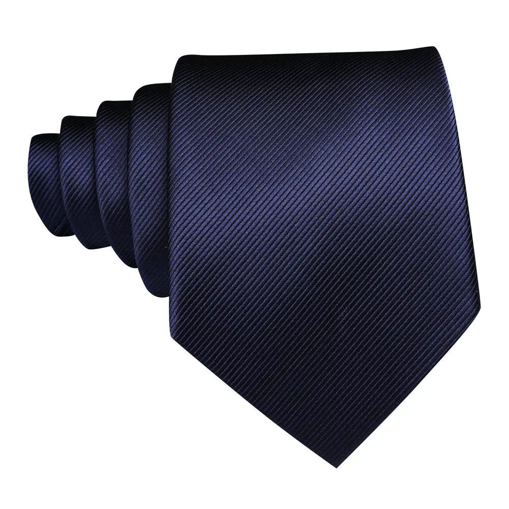 Business Dark Blue Men Accessories Necktie Handkerchief Cufflinks Sets Fashion Silk Solid Ties Designer Party Barry.Wang LN-6473