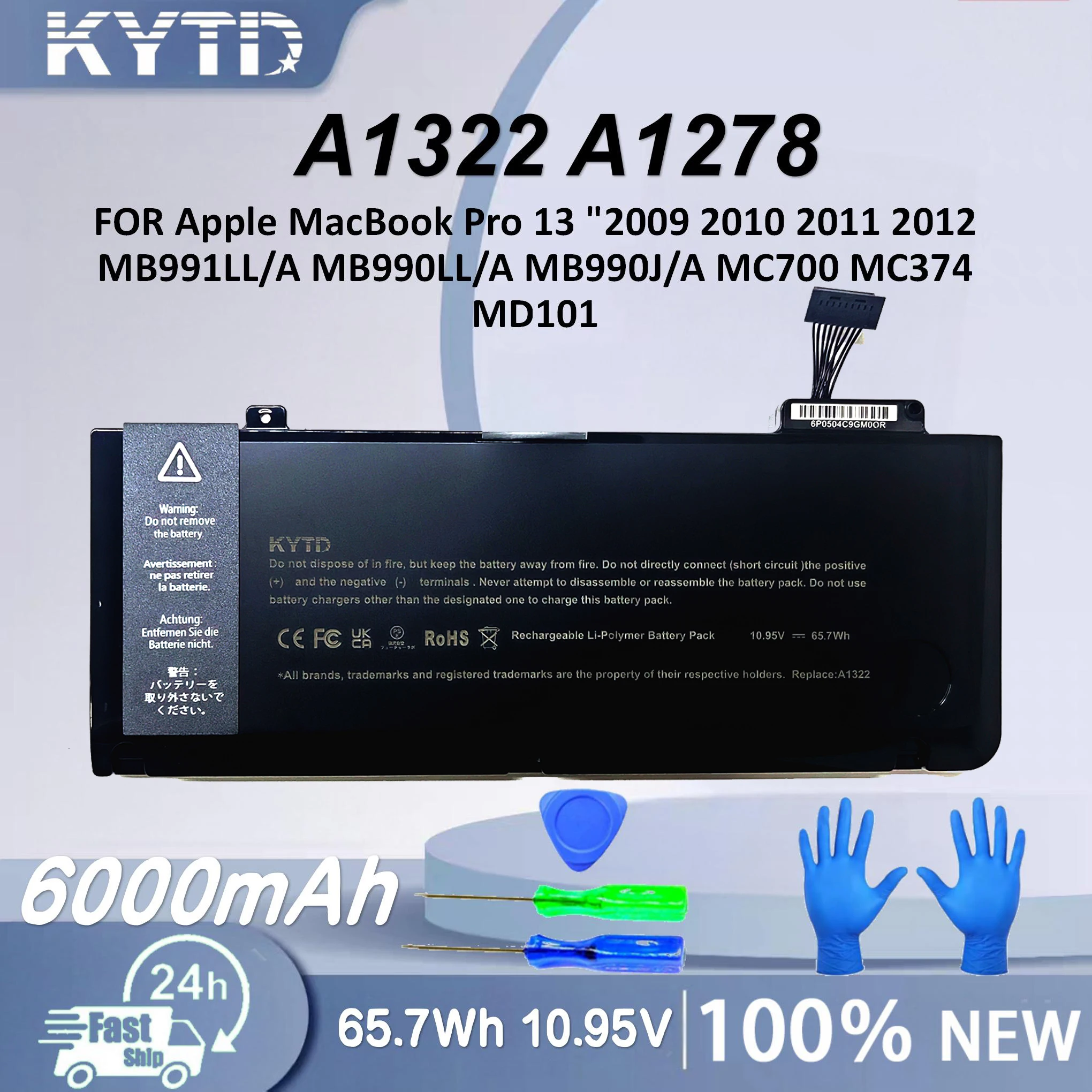 KYTD A1322 A1278 Akku für Apple MacBook Pro 13 Zoll 2009 2010 2011 2012 MB991LL/A MB990LL/A MB990J/A MC700 MC374 MD101