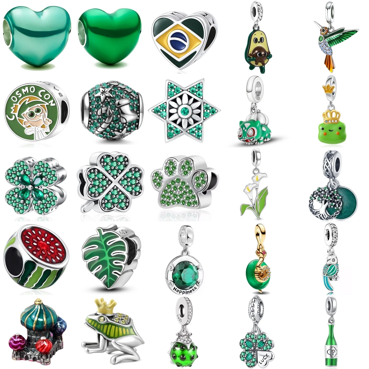 Chapado en plata serie verde trébol de cuatro hojas cuentas de sandía aptas para pulseras originales DIY accesorios de joyería para mujer