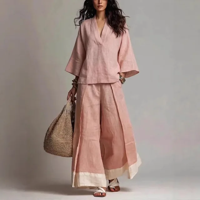 Conjunto de lino 2 piezas top manga ancha | Boho Chic