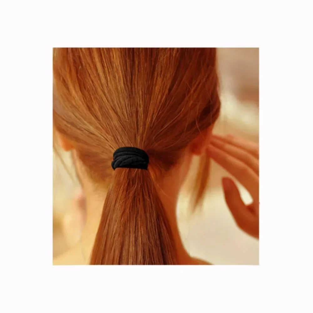 50PCS Cotton Black Elastic Hair Ties For Women Ponytail Seamless Soft Hair Bands Hair Accessories Headdress Diameter 3/4/5/6cm