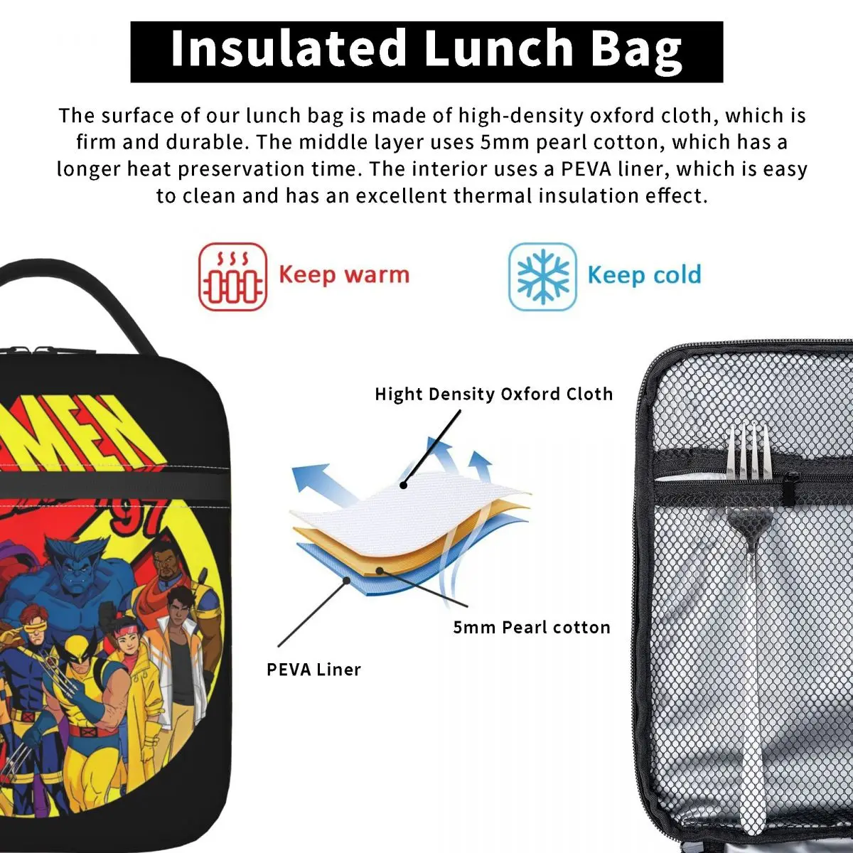 X-MAN X Man Cartoon Anime Merch Insulated Lunch Bag For Picnic Storage Food Boxes Portable Cooler Thermal Lunch Boxes