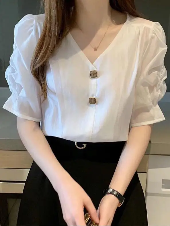 

Peter Pan Collar Blouses Women Puff Sleeves Ruffled Hem Slim Fit Preppy Style Perfect for Weekend Museum Visits or Workwear
