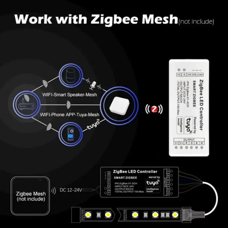 Zigbee Smart LED Light Control RGBW RGB CCT White Color Dimmer Tuya Strip Controller Support Smart Life APP Voice Control