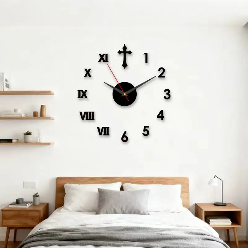 

3D Acrylic Digital Wall Clock Roman Numerals Design Mirror Wall Clock Fashion Small Round Wall Clock DIY Self Adhesive Clocks