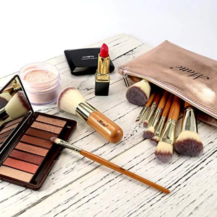 مجموعة فرش مكياج مكونة من 9 قطع مع فرشاة كريم أساس وحقيبة مكياج للسفر مدمجة لهاتف OntheGo TouchUps مثالية للاستخدام اليومي