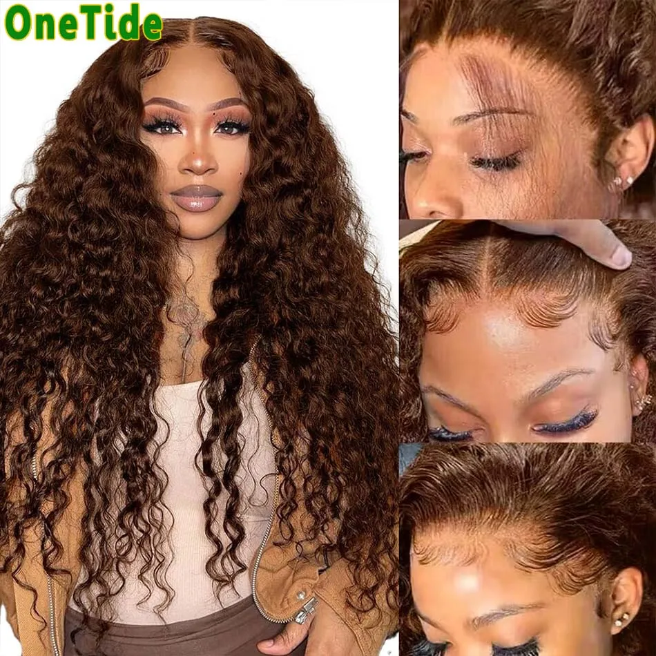 Brown Lace Front Wig Curly Wave Human Hair Wig 13x4 Transparent Lace Front Wigs For Women 12A Remy Human Hair Lace Frontal Wig