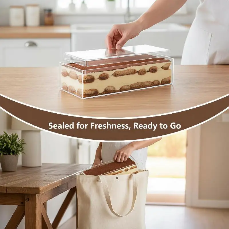 Rectangular Acrylic Tiramisu Box Transparent Stackable Dessert Container for Home Baking Wedding Dessert Table Display