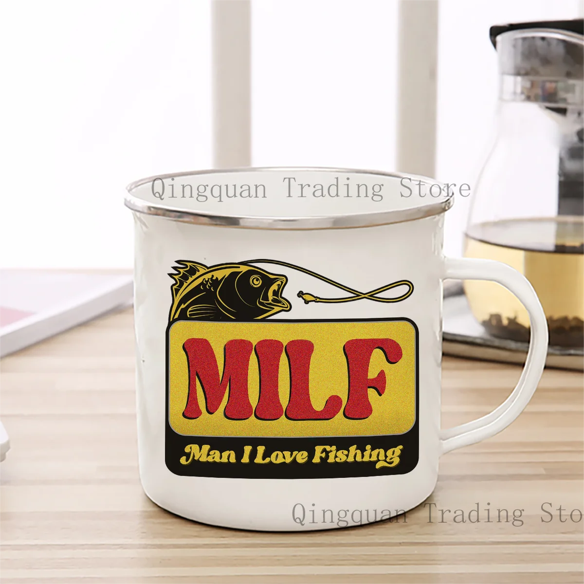 Taza de café esmaltada de pescado MILF, taza de cerámica de 11oz para café, té, cacao, mango, taza para bebida de té
