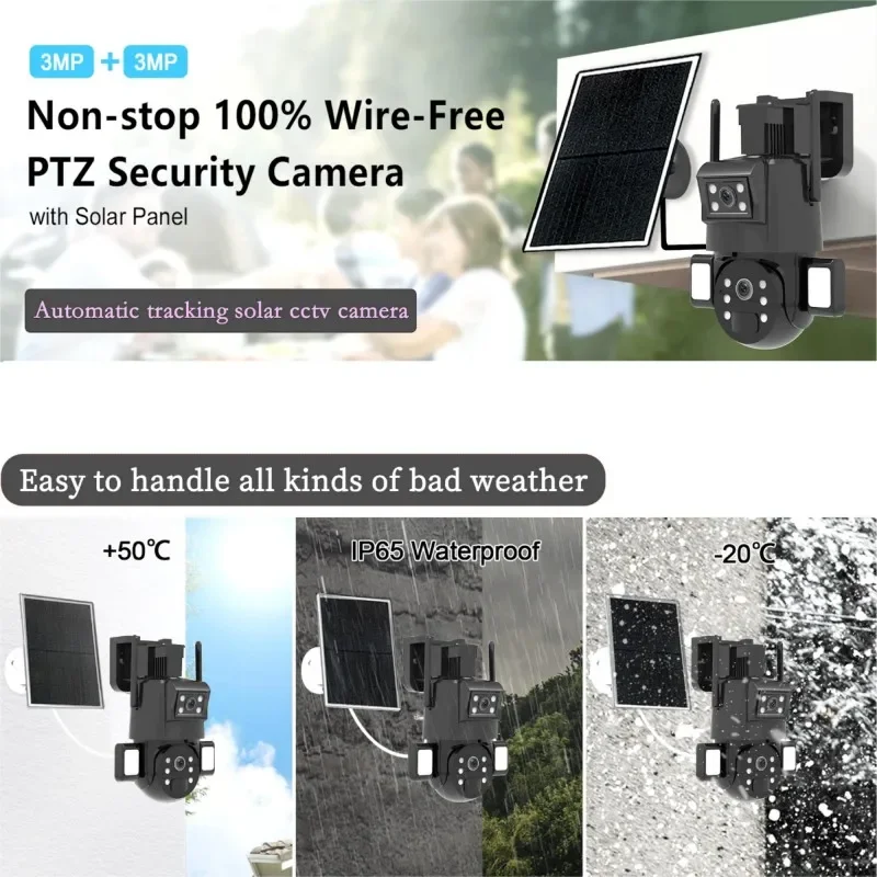 Kamera Solar Ubox App Dual Wire-Free 4K UHD 10x Zoom Floodlight Night Vision Waterproof A50 8MP 4G H.265 WIFI Network CMOS Cloud