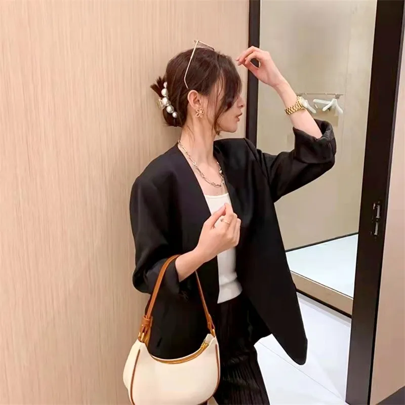 Modna torba na ramię Damska torba pod pachę ze skóry PU Casual Commuting Clutch Solid Color Moon Shape Tote Light Luxury Bags