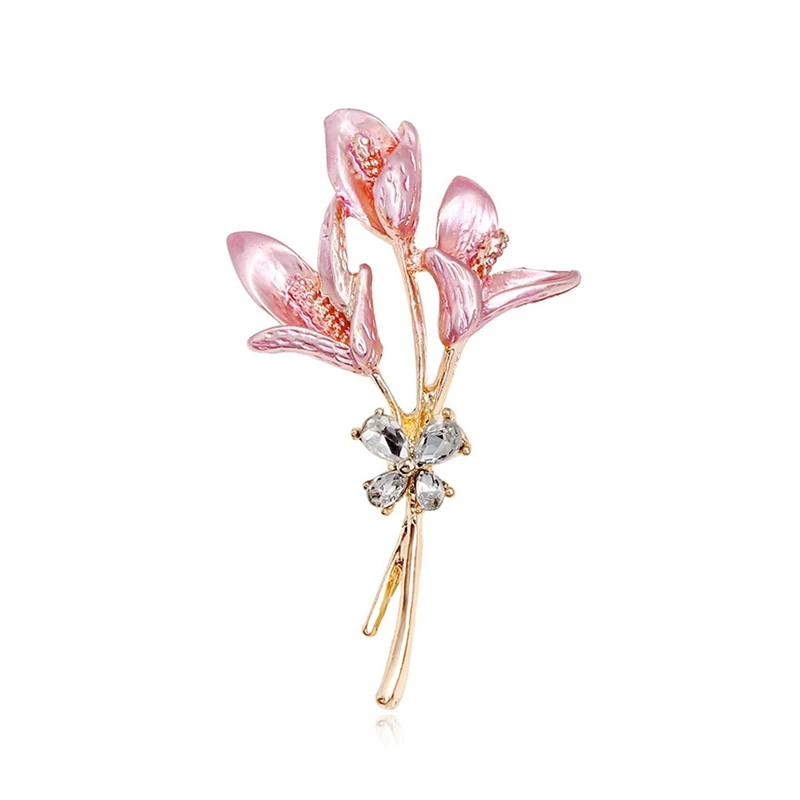 Enamel Lily Flower Women Brooches Retro Elegant Brooches Pink Flower Weddings Party Casual