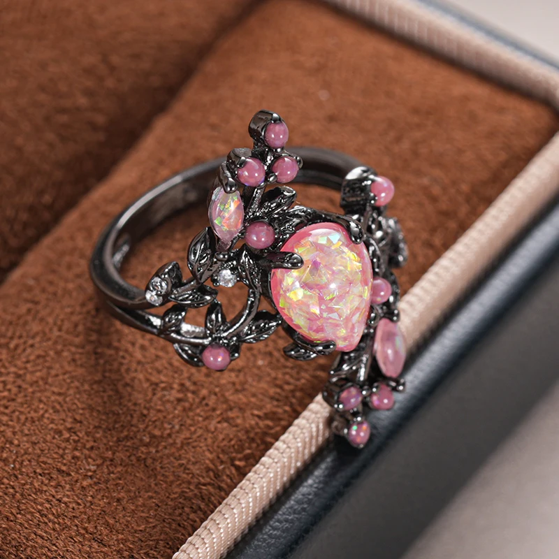 Women's Opal Leaves Ring with Imitation Opal