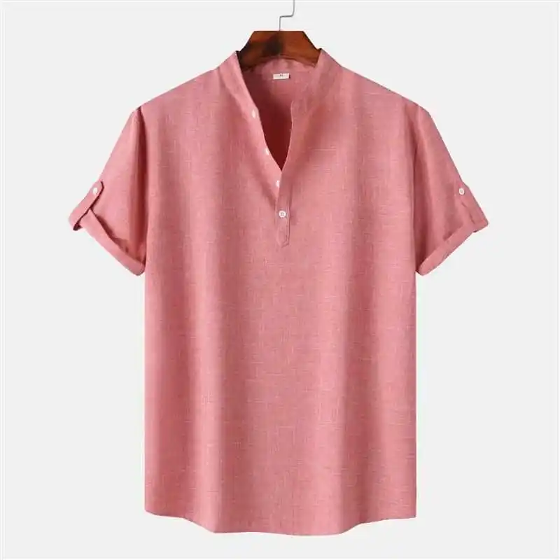 

Men's Faionable Loose Color Stand Collar ort Sve irt Breathable Sun Protection Cotton Summer Ice Sensation