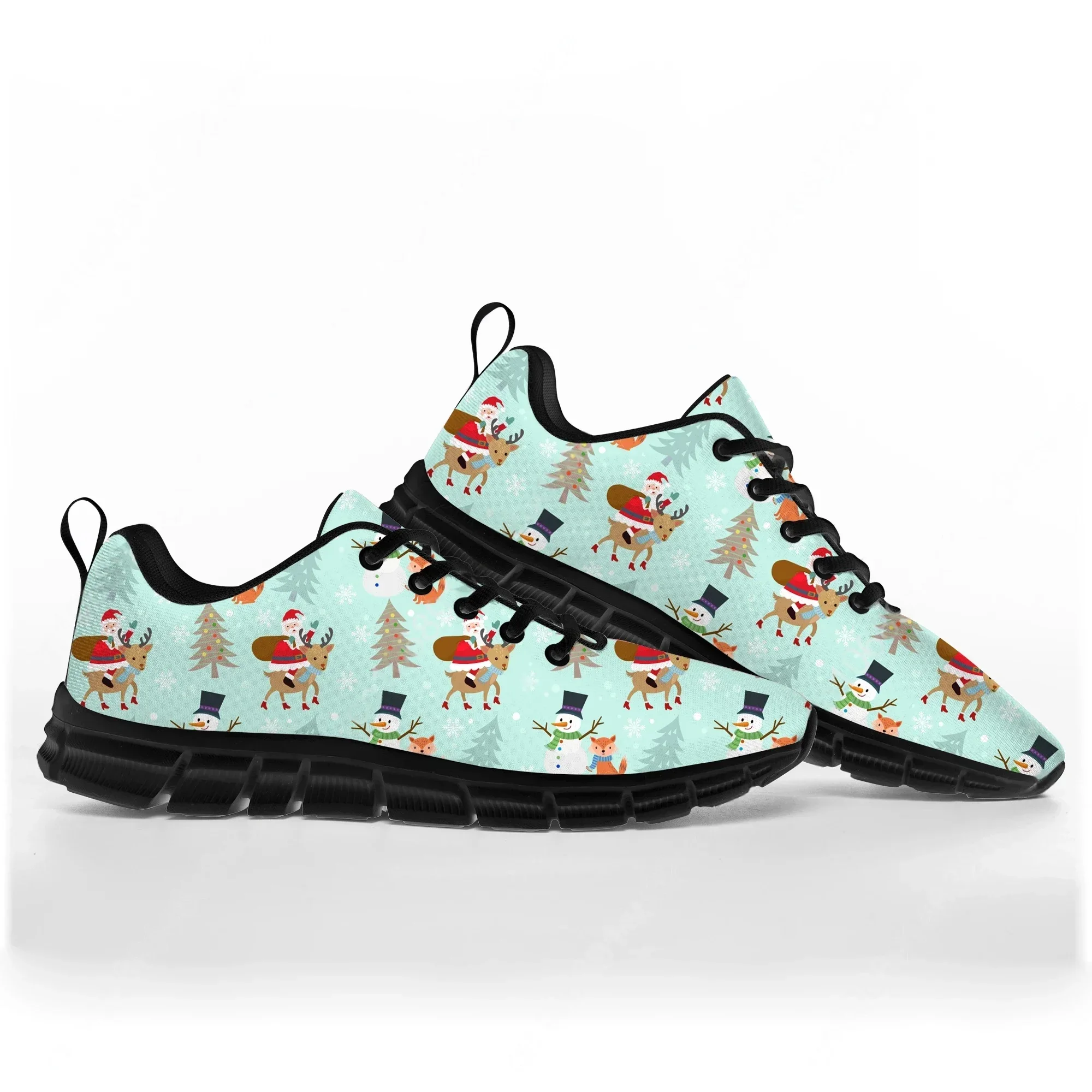 Merry Christmas Snowman Santa Claus Snowflake Sports Shoes Mens Womens Comfortable Breathable Black Sneakers Custom Couple Shoes