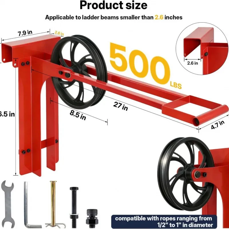 Lifting wheel with long handle, 500 lb ladder pulley, 8.5 inch scaffolding wheel, scaffolding