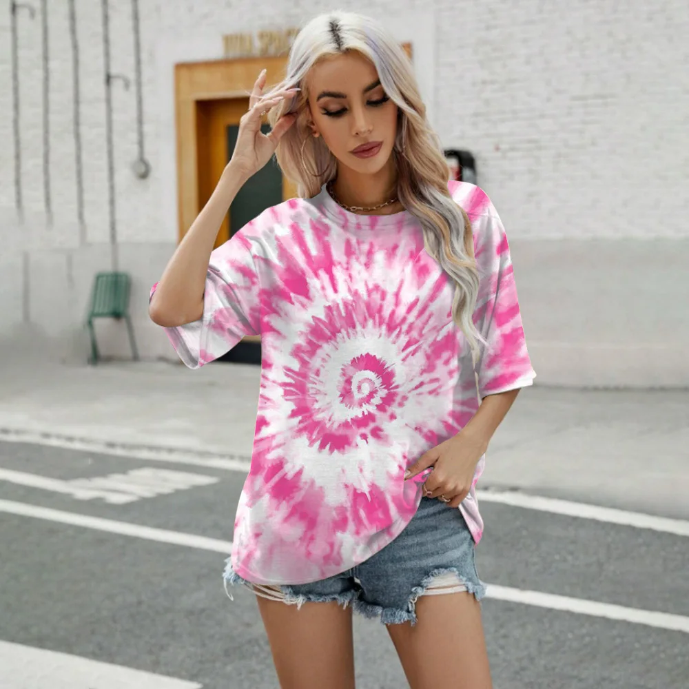 Leisure Fashion Trend Round Neck T-shirt 2024 New Loose Colorful Tie Dyeing Print T-shirt High-Quality Simple Women\'s T-shirt