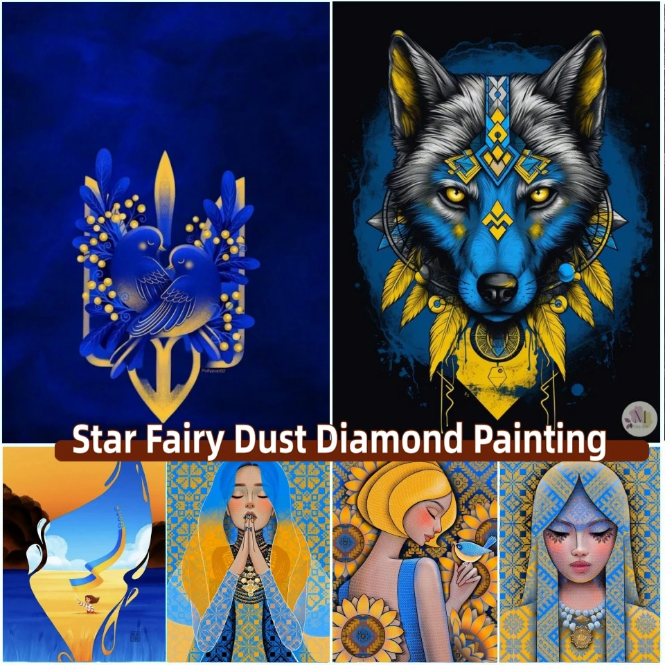 Ukrainian Flag Girl Fairy Dust Diamond Painting Kits Embroidery Flower Diy Art Crosss Stitch Home Decor New Collection 2023 Gift