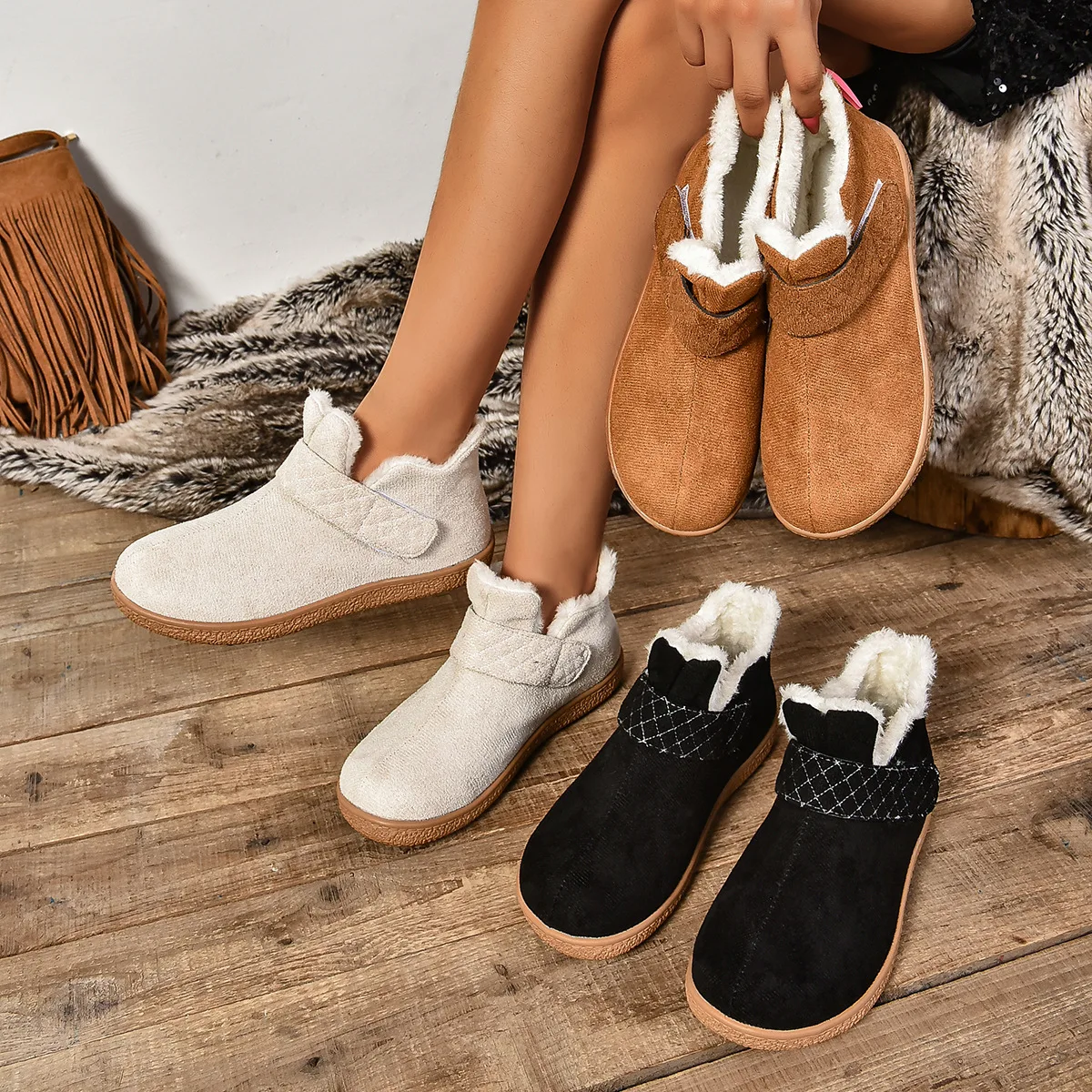 

Winter Shoes for Women Retro Suede Casual Cotton Shoes Plush Warm Winter Boot Non Slip Snow Boots for Women Botas Invierno Mujer