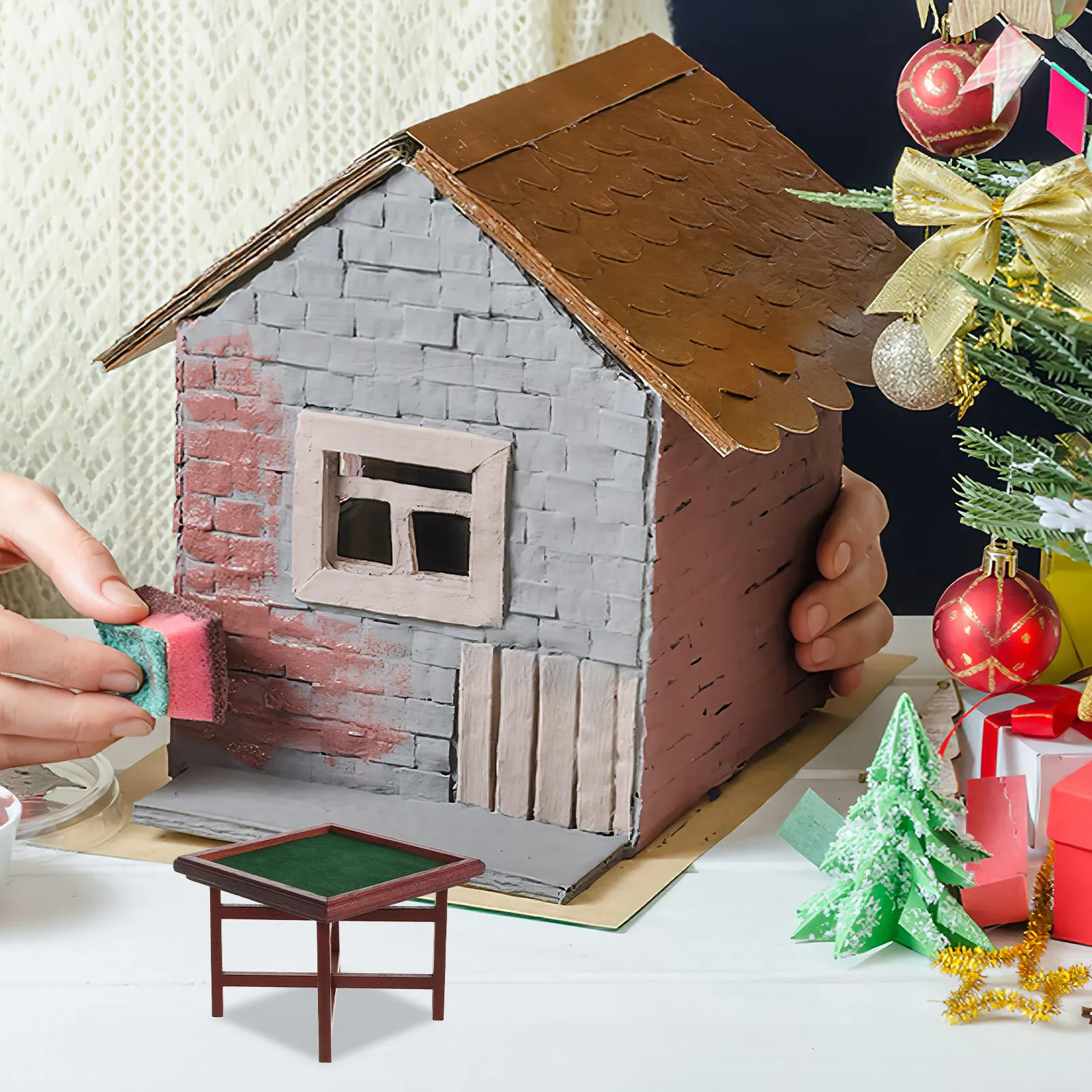 

Miniature Mahjong Table Plastic Small Chinese Table Accessory DIY Dollhouse Prop Mahjong Scene Decoration