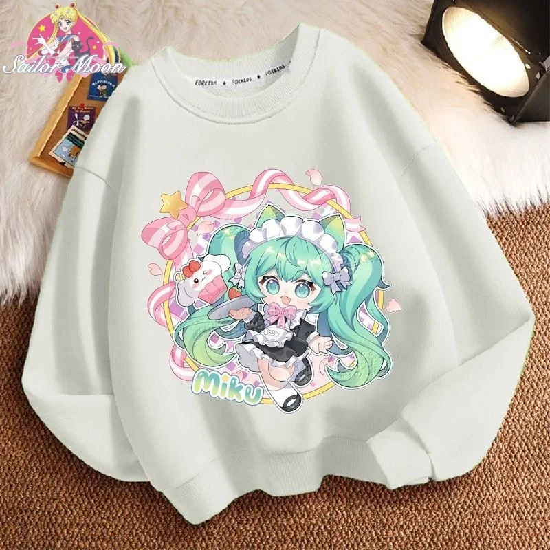 سويت شيرت لطيف برسوم كارتونية من Hatsune Miku، أنيق للنساء، بلوزة فضفاضة غير رسمية برقبة دائرية وأكمام طويلة للخريف