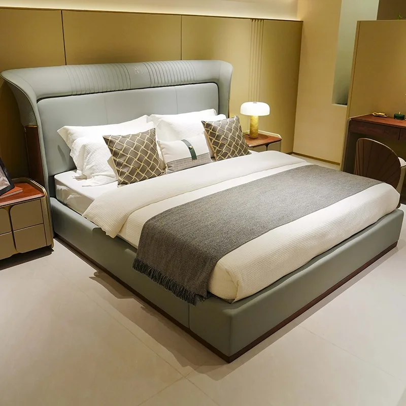 Elegant Midcentury Modern Floating Bed King Size High-End Master Bedroom Large Solid Wood Furniture Black Walnut Home
