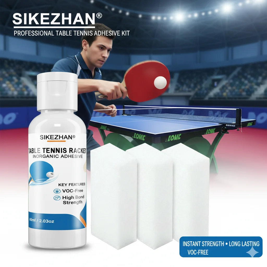 

60ml Table Tennis Glue: High Bonding Adhesive for Ping Pong Paddles, Includes 3 Sponges for Racket Assembly & Rubber Replacement