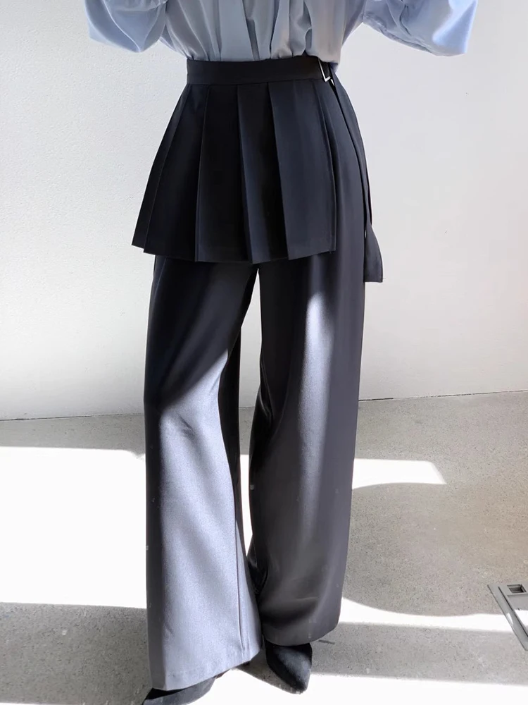 

SuperAen Fashion High Waist Solid Color Casual Wide Leg Pants Women's Spring New Pleated Short Skirt Two-piece Pants
