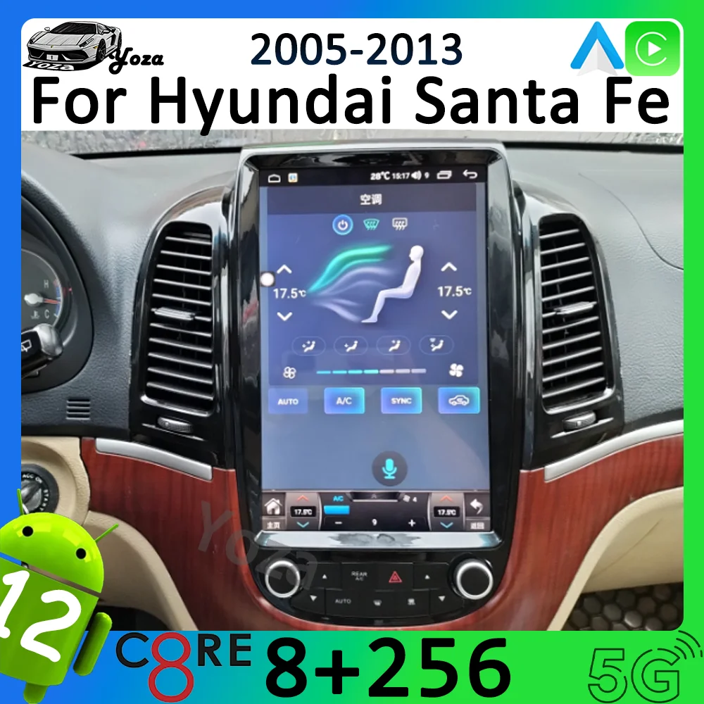 

Автомагнитола Yoza Carplay для Hyundai Santa Fe 2005-2013 Android11, экран Tesla, мультимедийный плеер, GPS-навигация, стерео, подарочные инструменты